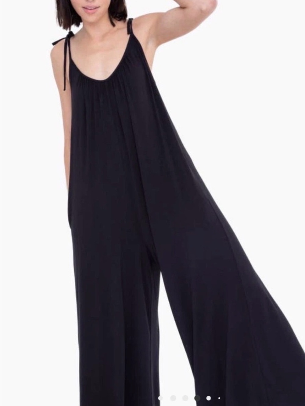 NWT Mono B Black Adjustable Tie Shoulder Maxi Style Jumpsuit, Large